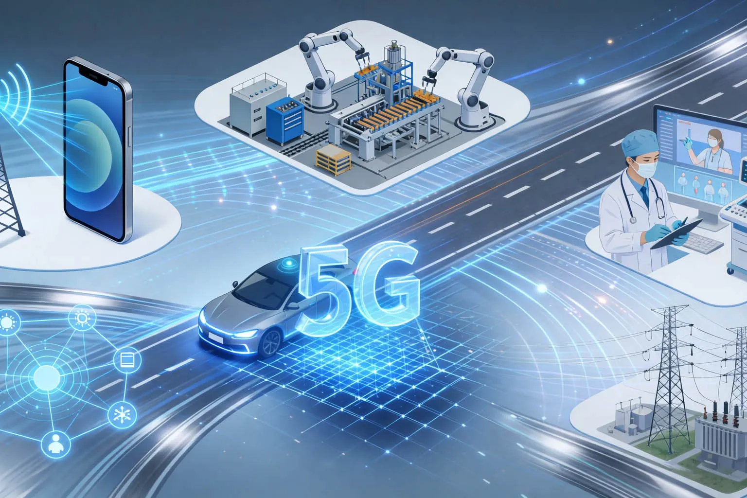 5Gは、カバレッジ、モビリティ、容量、低遅延が連携する必要があるモバイルブロードバンド、スマート産業、運輸、医療、公共事業、大規模IoT環境にわたって適用されています。