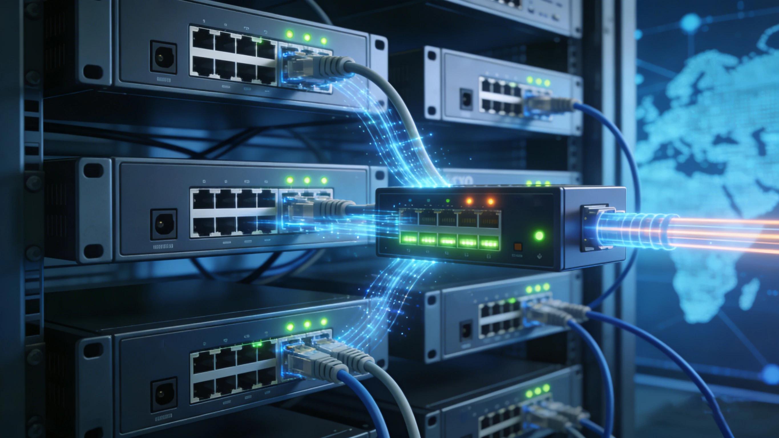PSTNからの着信がFXOゲートウェイを経由し、IP‑PBXおよび卓上SIP電話機に至る段階的な通話フロー図