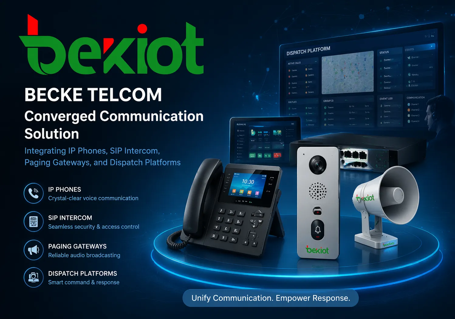 IP電話、SIPインターホン、ページングゲートウェイ、ディスパッチプラットフォームを統合するBecke Telcomのコンバージド通信ソリューション