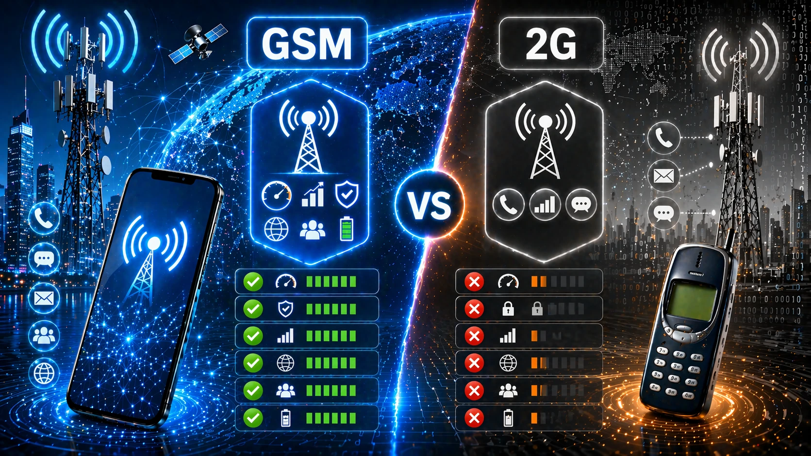 GSM通信ネットワークと2Gネットワークの比較 GSM通信ネットワークと2Gネットワークの比較