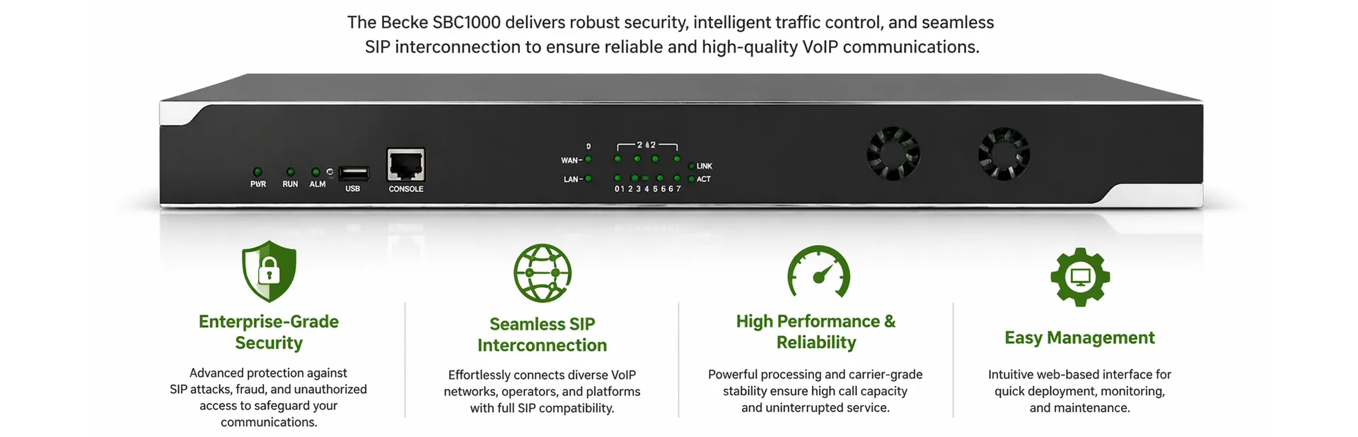 エンタープライズグレードの VoIP セキュリティと SIP 相互接続のための Becke SBC1000 セッションボーダーコントローラー