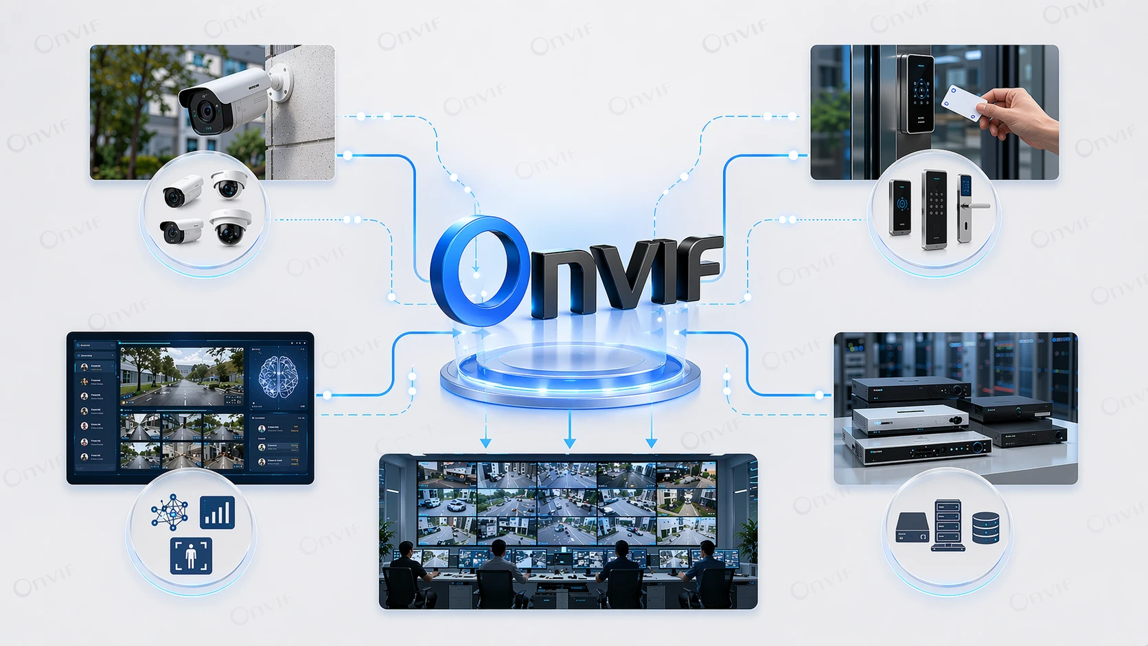 複数ベンダー環境において、ONVIF統合は映像を入退室管理、分析、統合監視プラットフォームと連携させるために一般的に使用されます。