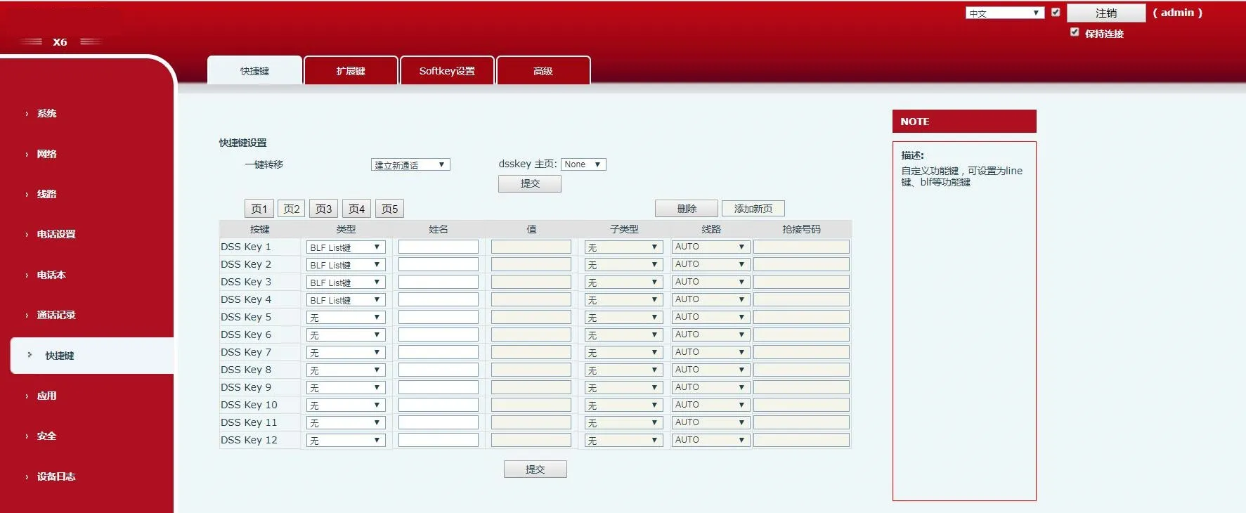 DSSキーBLFリスト設定