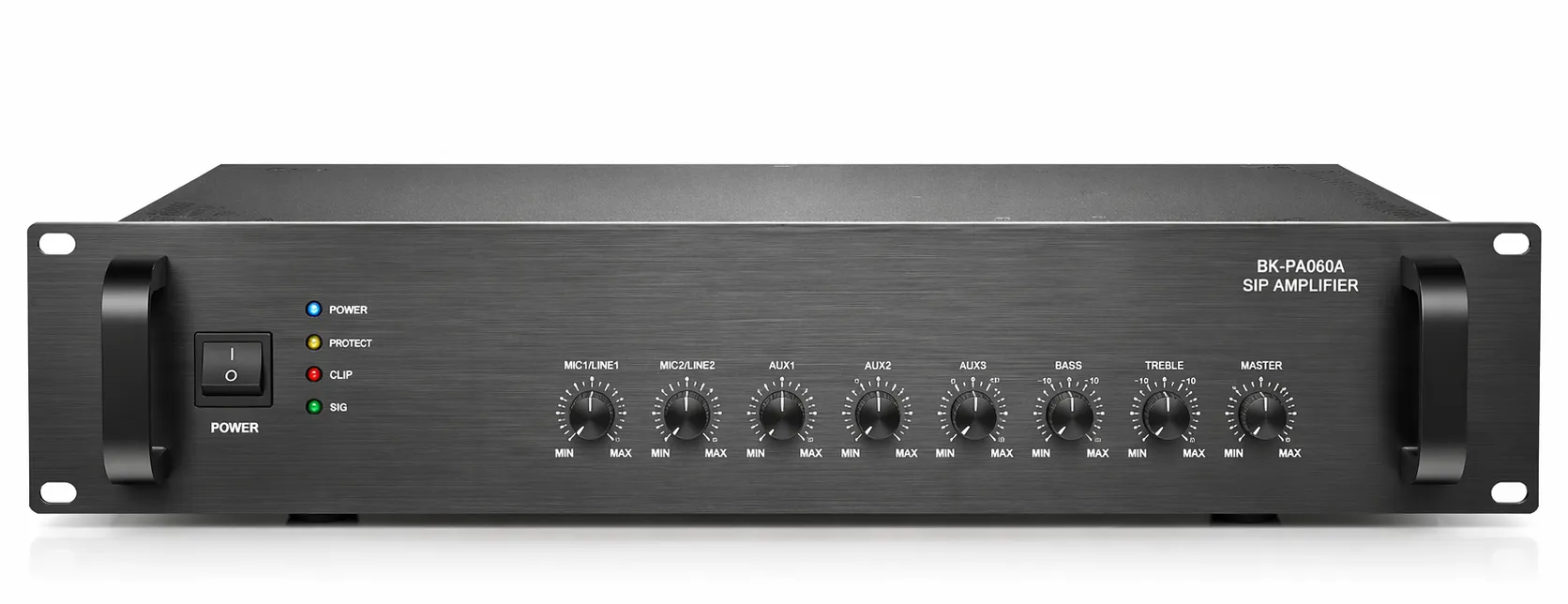 19インチラックに設置したBK-PA60A SIPアンプの正面図