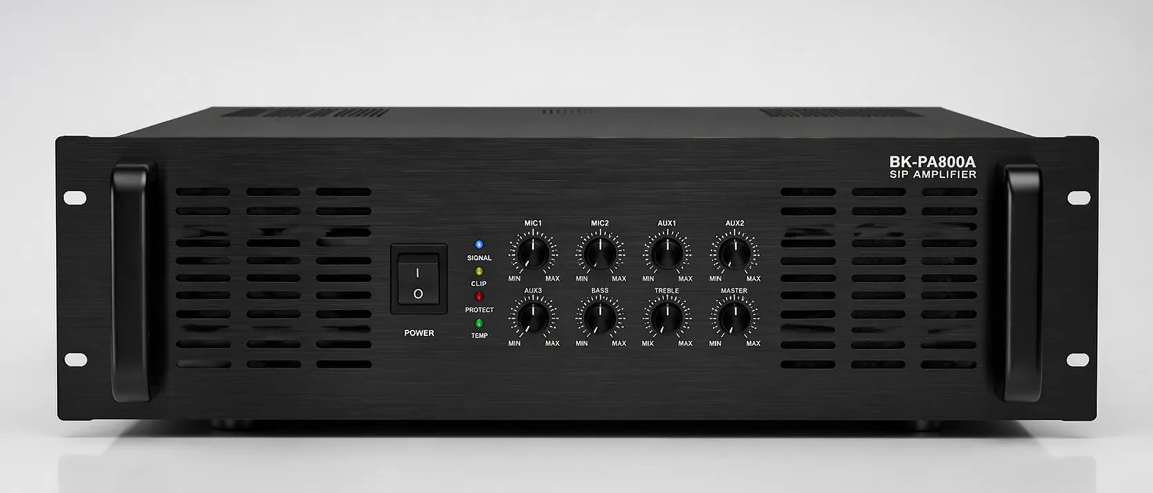 高出力ラックマウント設置に対応したBK-PA800A SIPアンプの正面図