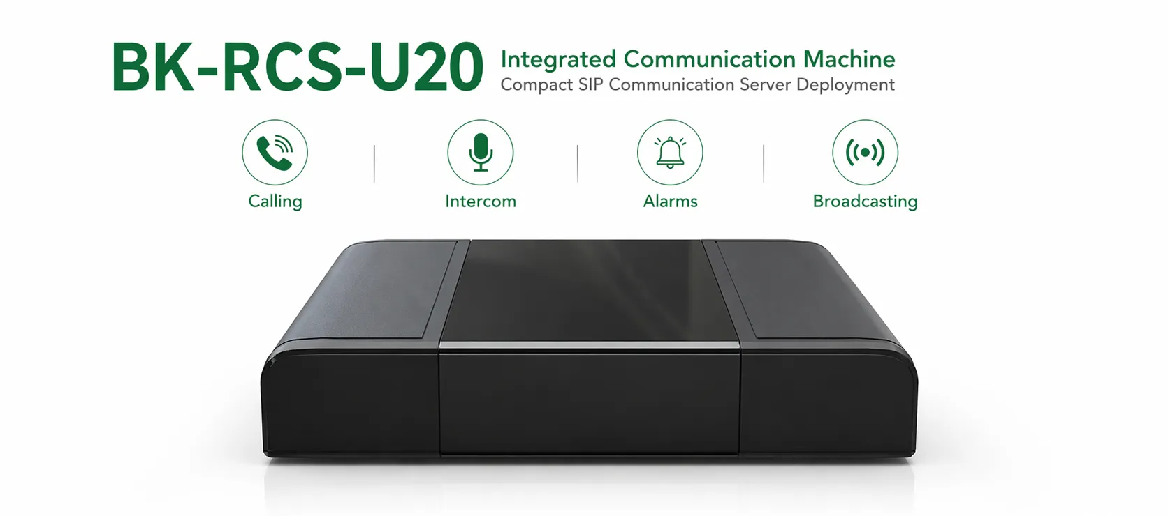 コンパクトなSIP通信サーバー構成に導入されたBK-RCS-U20統合通信装置の正面図