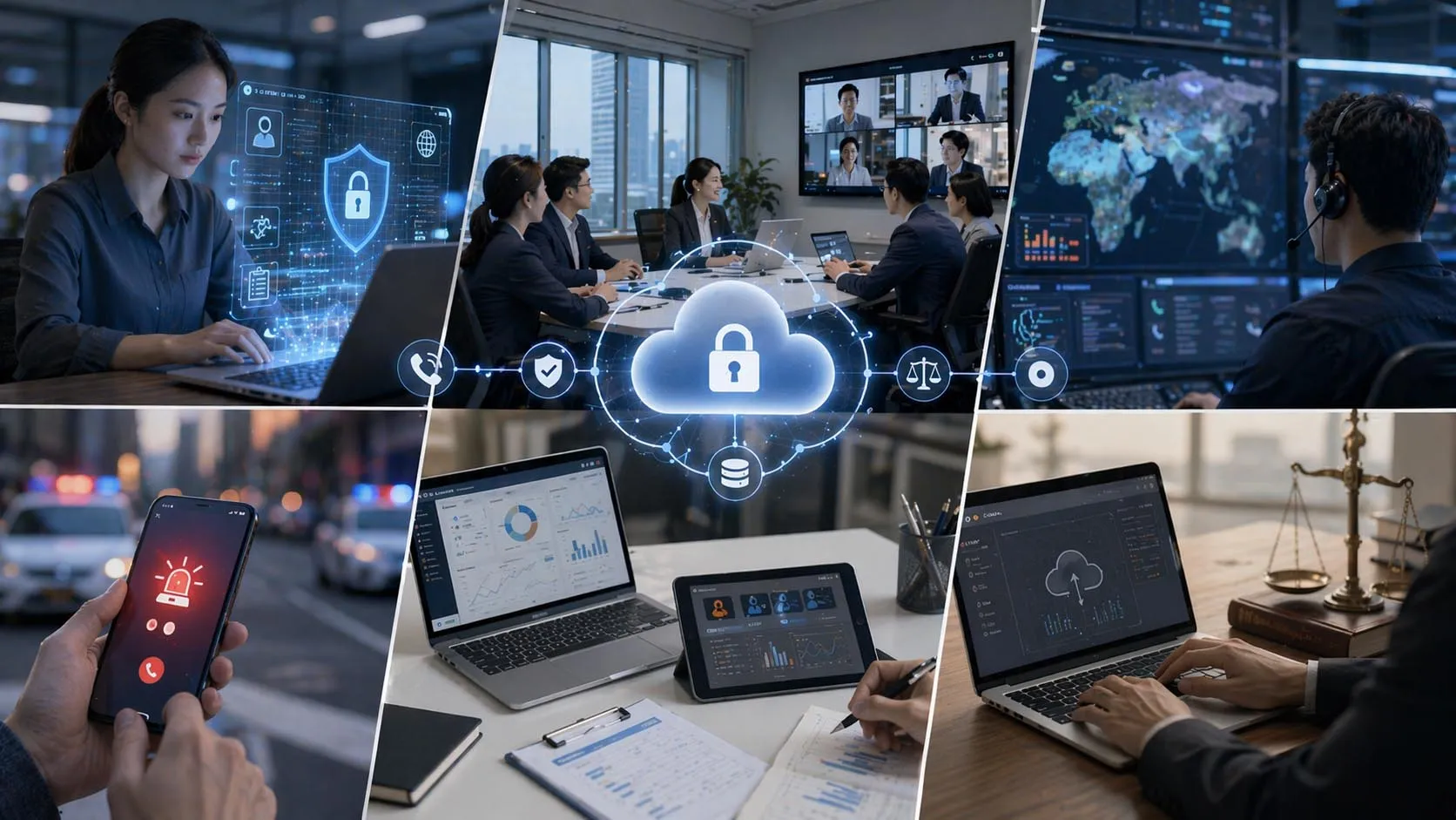 Cloud communications governance framework covering security compliance emergency calling retention recordings AI policies and PSTN control