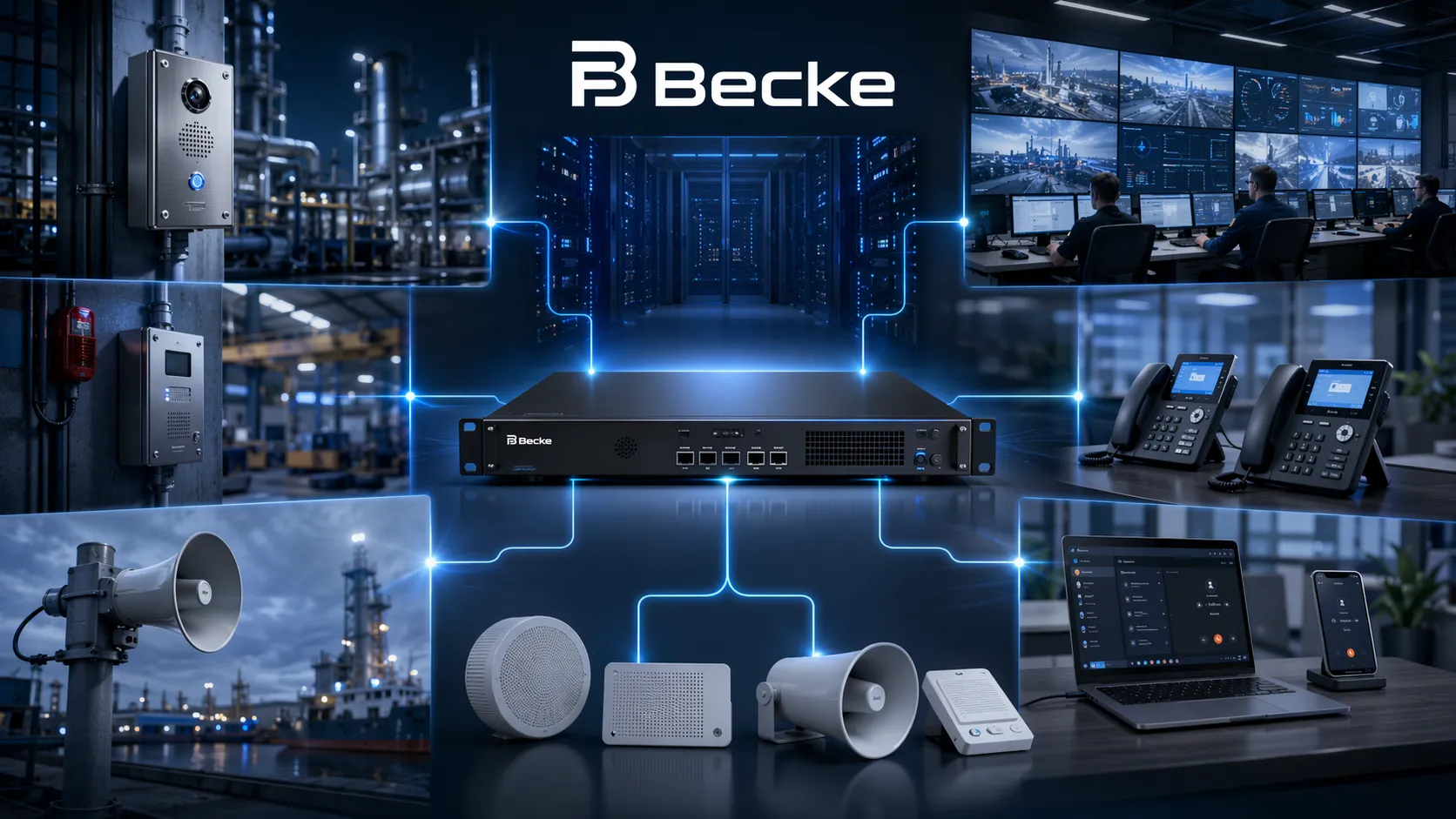 Becke産業用IPPBXソフトウェア、オフィス内線・SIPインターホン・拡声放送機器・制御室オペレーターを連携