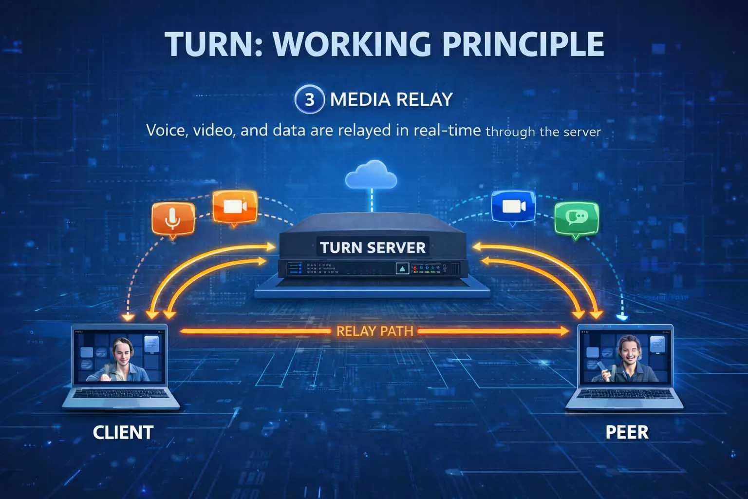 様々なアプリケーションシナリオでTURNサーバーを経由する音声・映像・リアルタイムデータセッション
