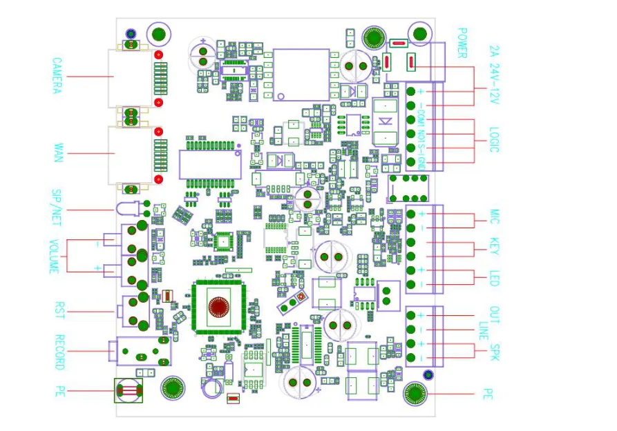MB02S board silkscreen and connector layout showing interface labels and terminal positions