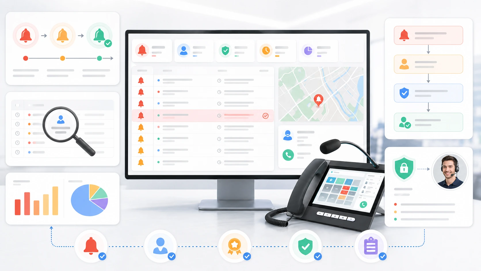 アラーム応答確認の機能：状態表示、追跡性、対応ワークフローツール