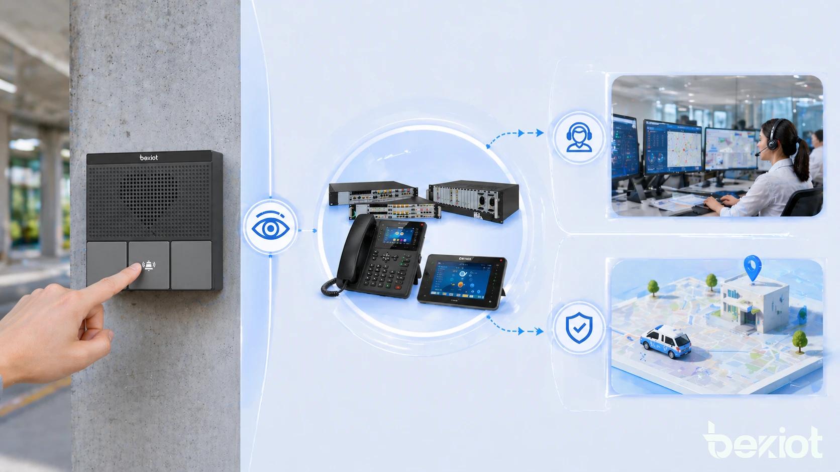 キャンパス援助ポイント、交通端末、産業作業エリア、緊急通信ステーションに導入されたコールボタン