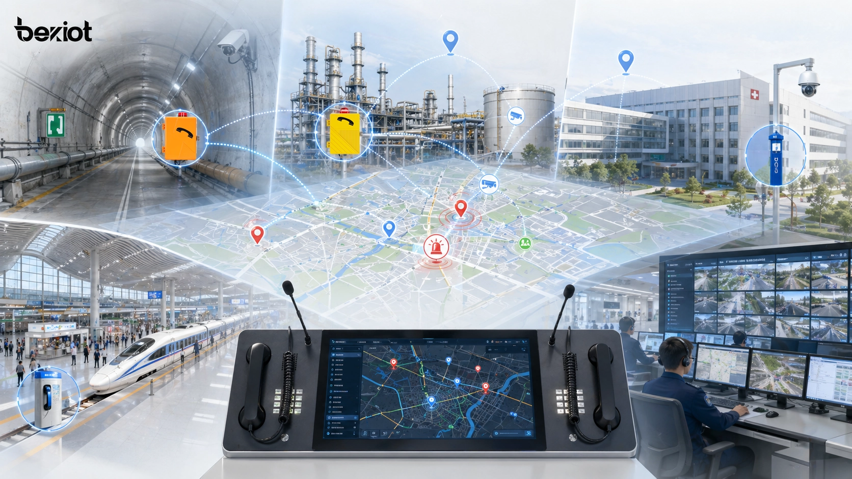 トンネル、工業施設、キャンパス、病院、交通ハブ、公共安全制御室における地図ベースのディスパッチ活用例