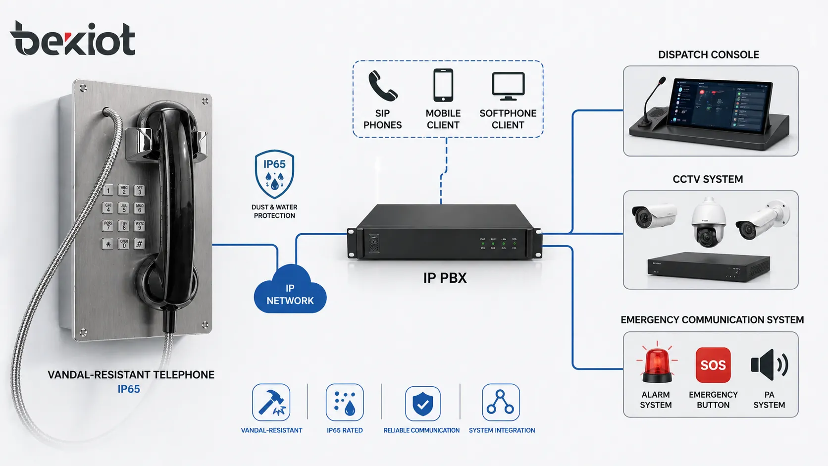 IP PBX 指令コンソール CCTV 緊急通信システムアーキテクチャに接続された BT22 耐破壊電話