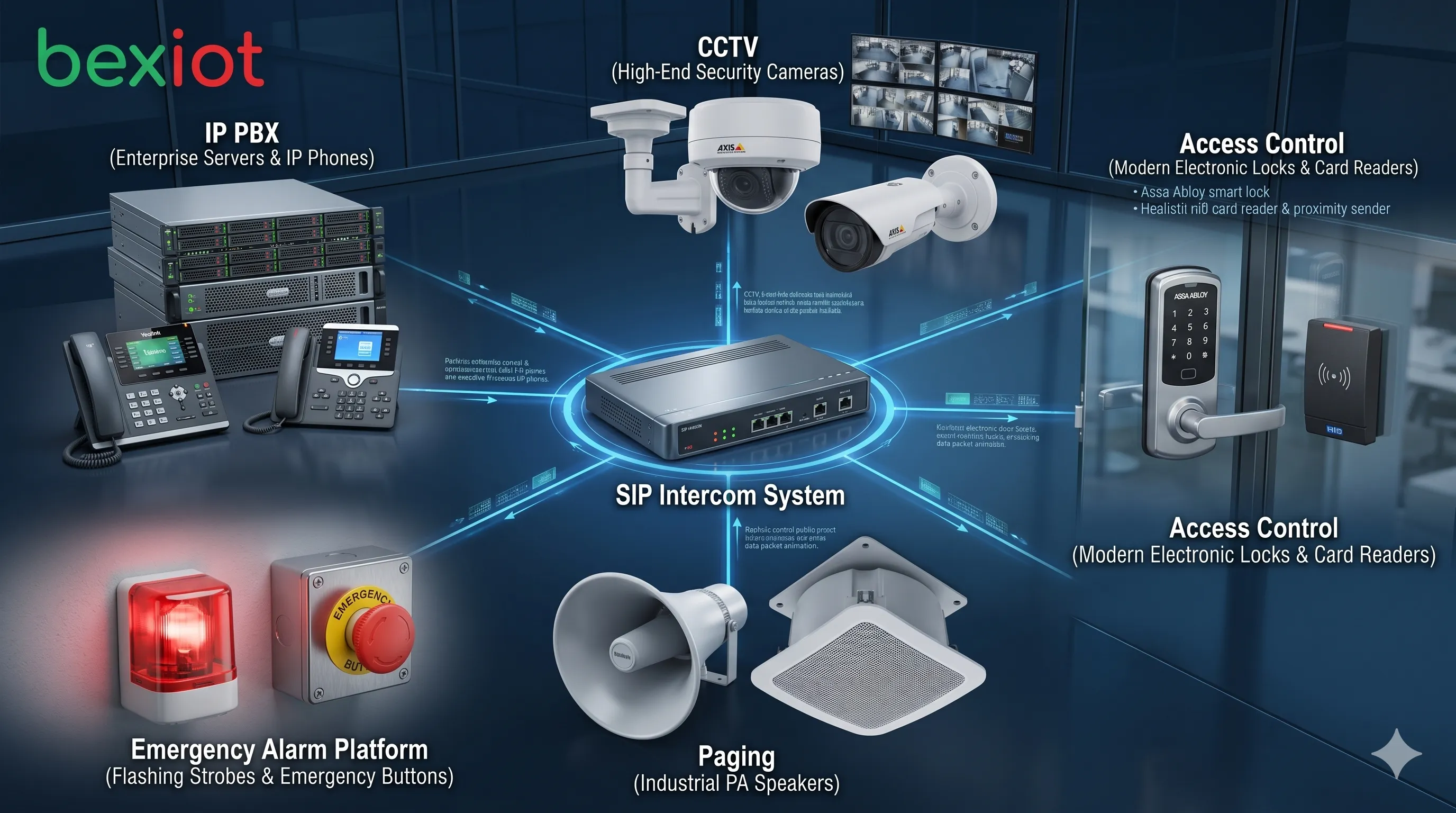 SIPインターコムシステムとIP PBX CCTV 入退室管理 ページング 緊急警報プラットフォームの統合