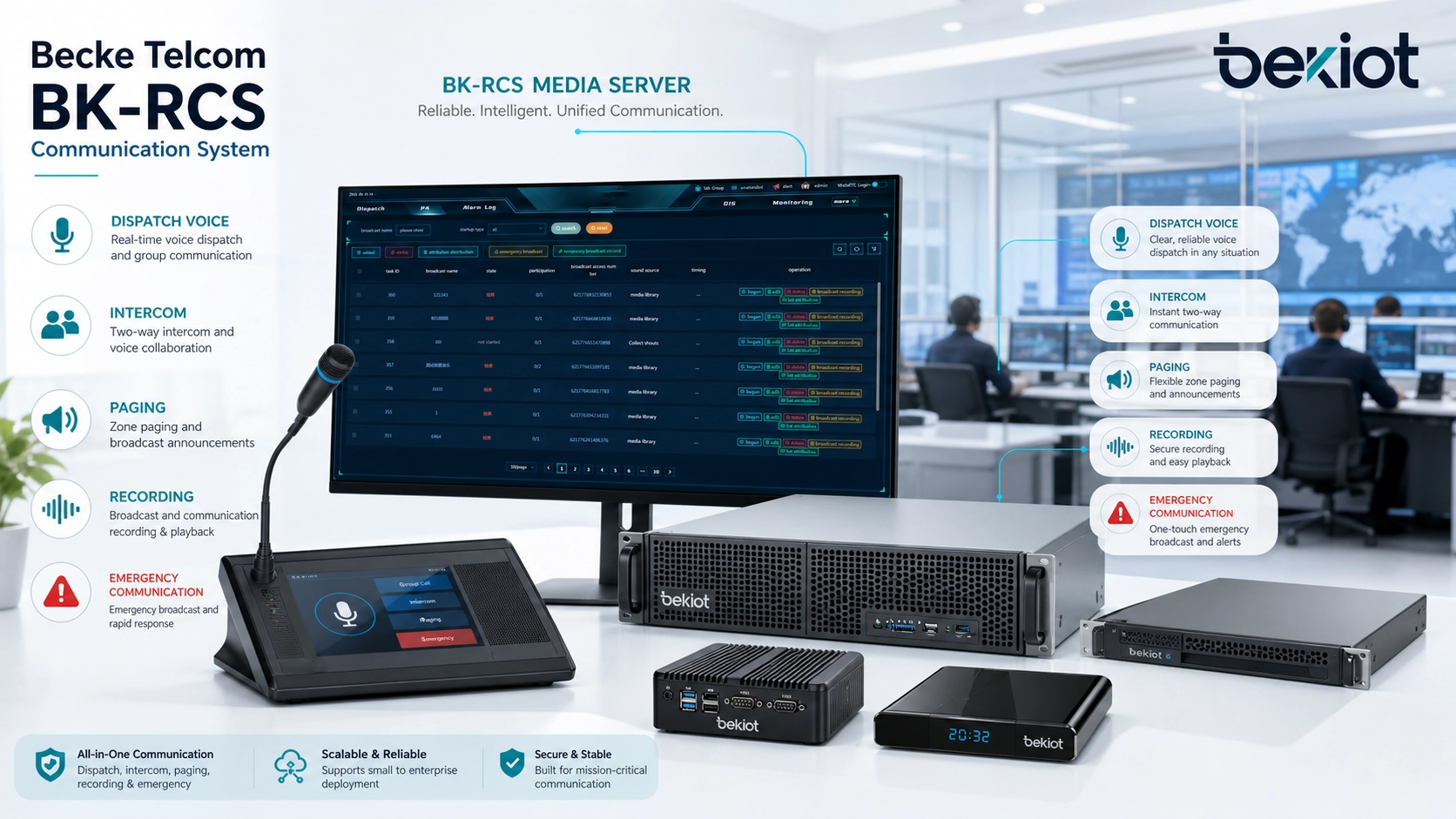 Becke Telcom BK-RCS サーバーと BK-RCS 通信システムのメディア機能