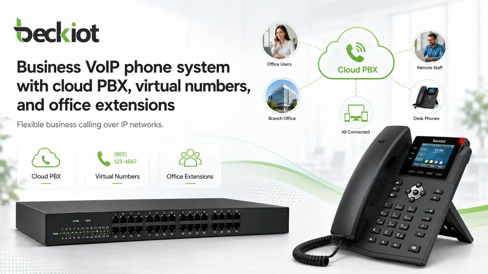 クラウドPBX、仮想番号、およびオフィス内線を備えたビジネスVoIP電話システム