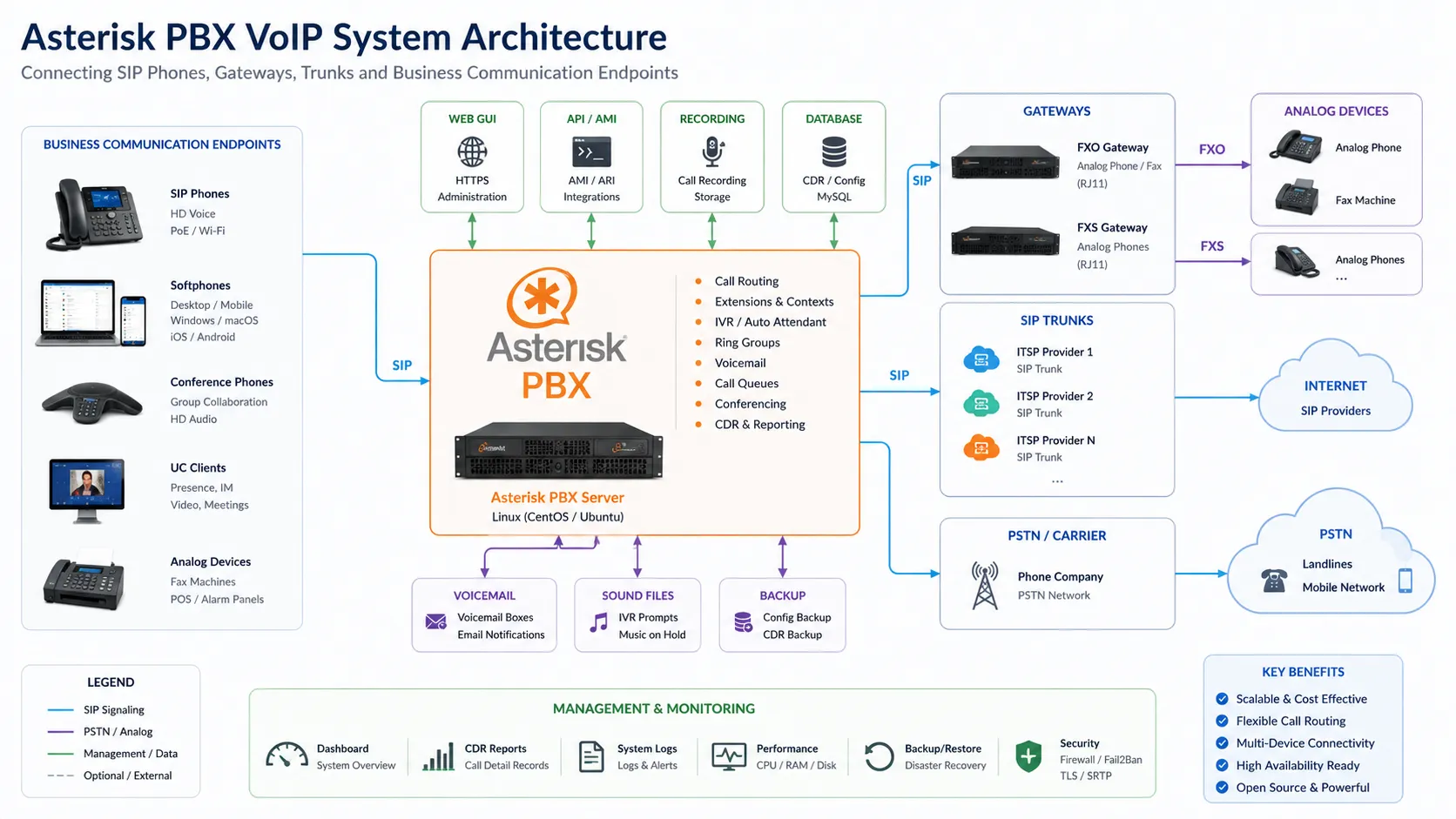 Asterisk PBX とは？機能、VoIP アーキテクチャ、ビジネスでの活用
