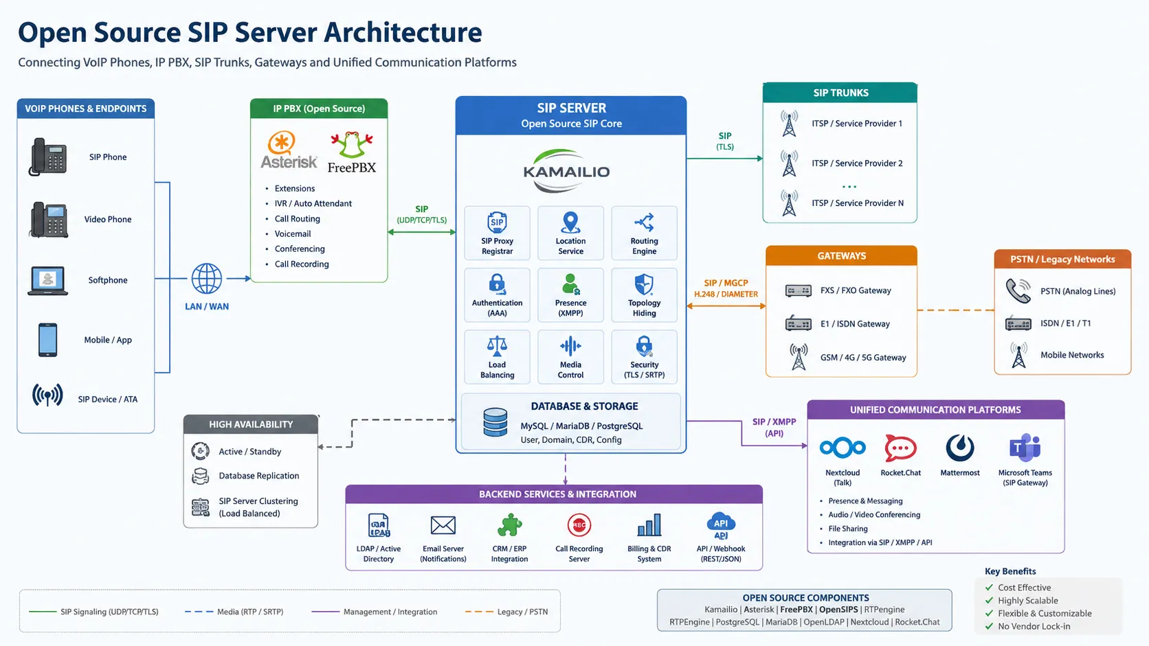 オープンソースSIPサーバー比較：VoIP、IP PBX、ユニファイドコミュニケーションに適した主要プラットフォーム