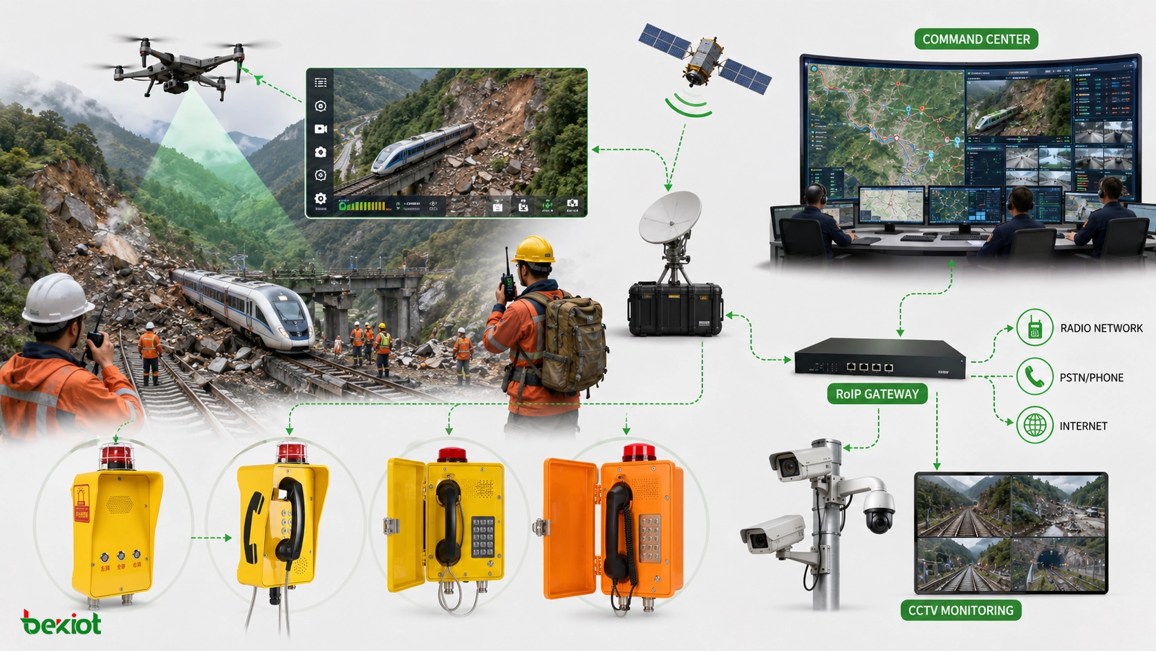 鉄道土砂崩れ緊急指令システム ドローン映像 衛星通信 RoIP無線指令 GISマップ CCTV 指令センター