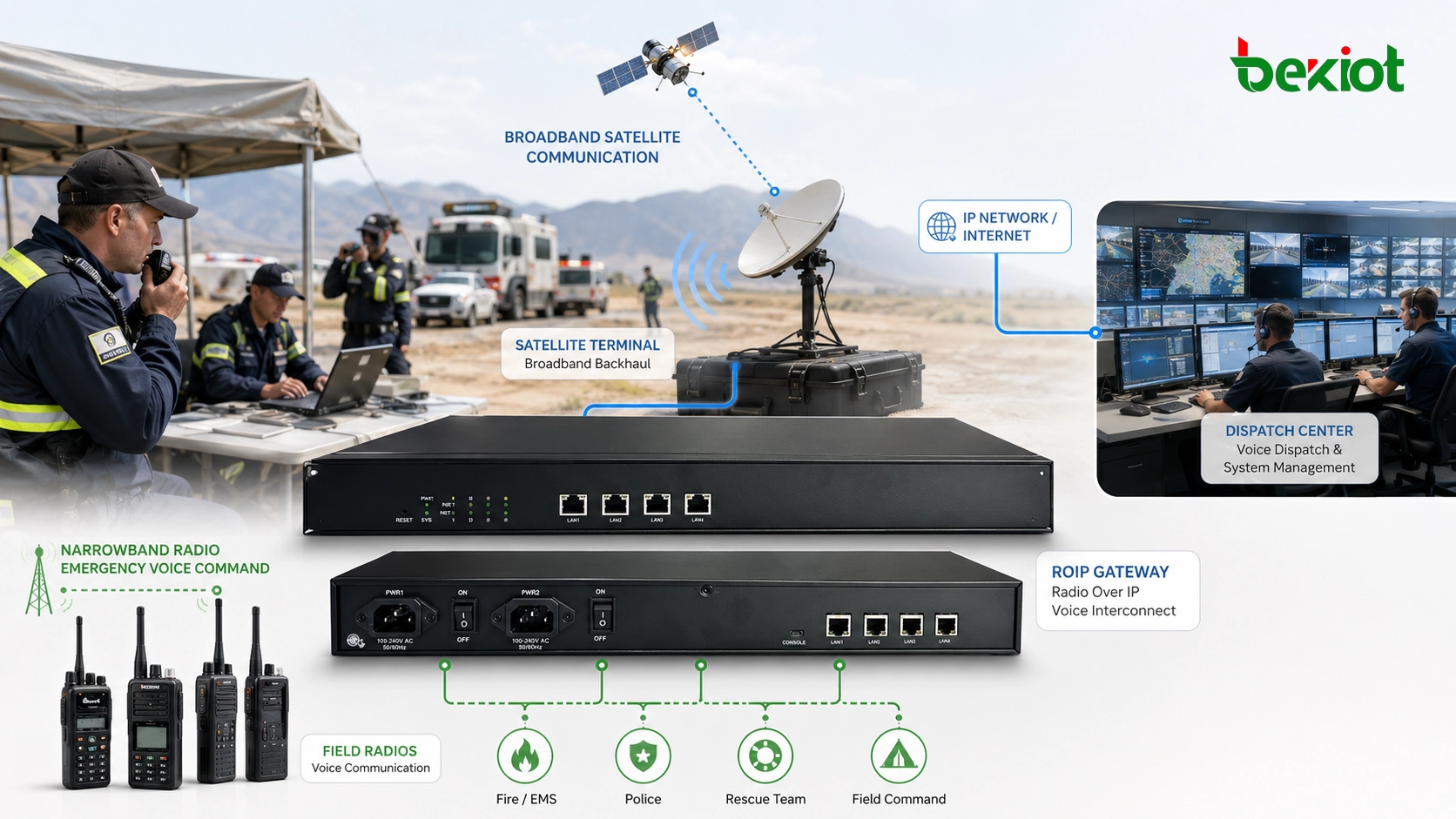 ブロードバンド衛星通信と狭帯域無線が広域緊急音声指揮を実現する仕組み