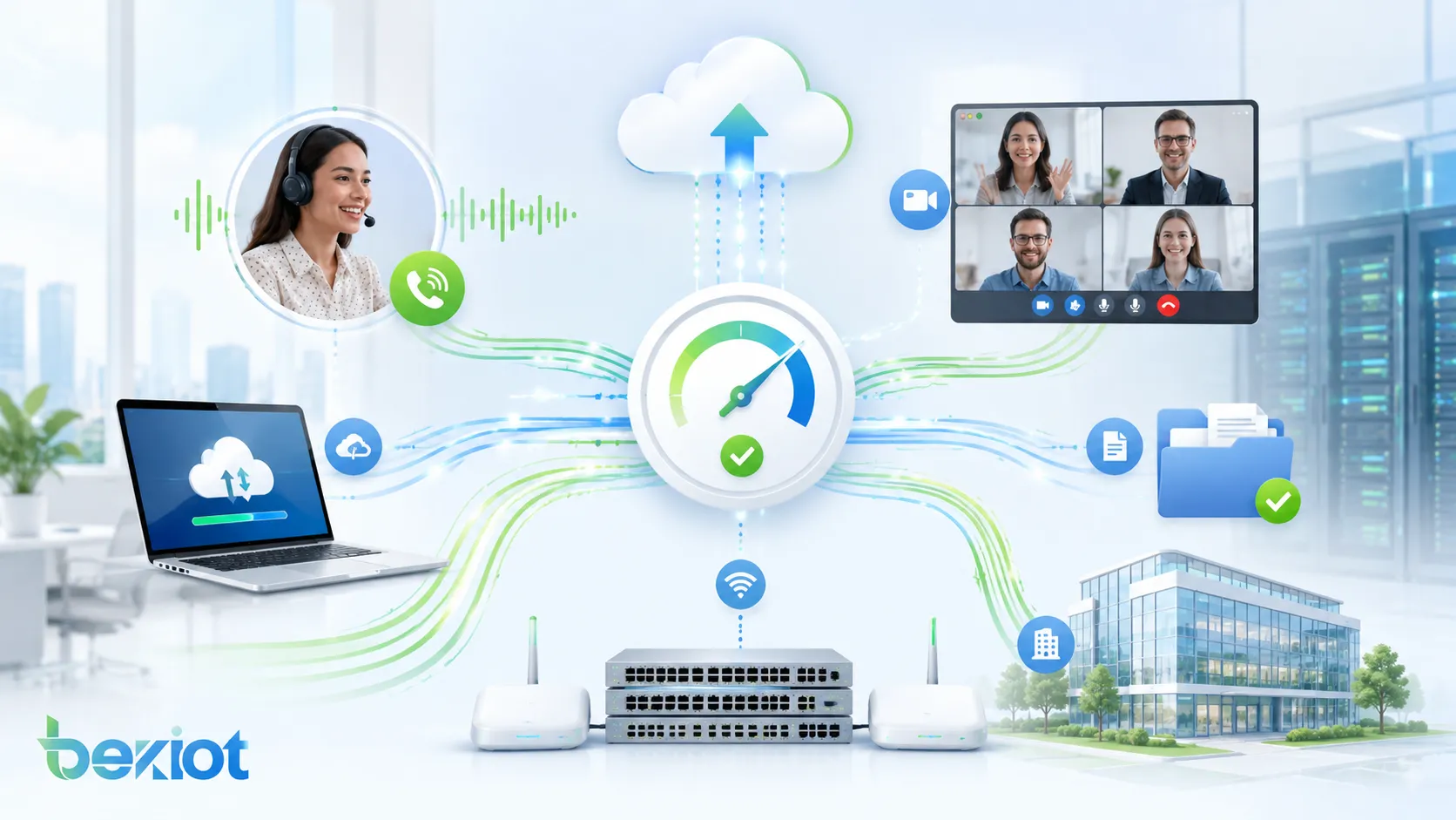スムーズな VoIP 明瞭なビデオ会議 高速クラウドアクセス 安定したファイル転送 拡張可能な企業ネットワークを示す帯域幅の利点