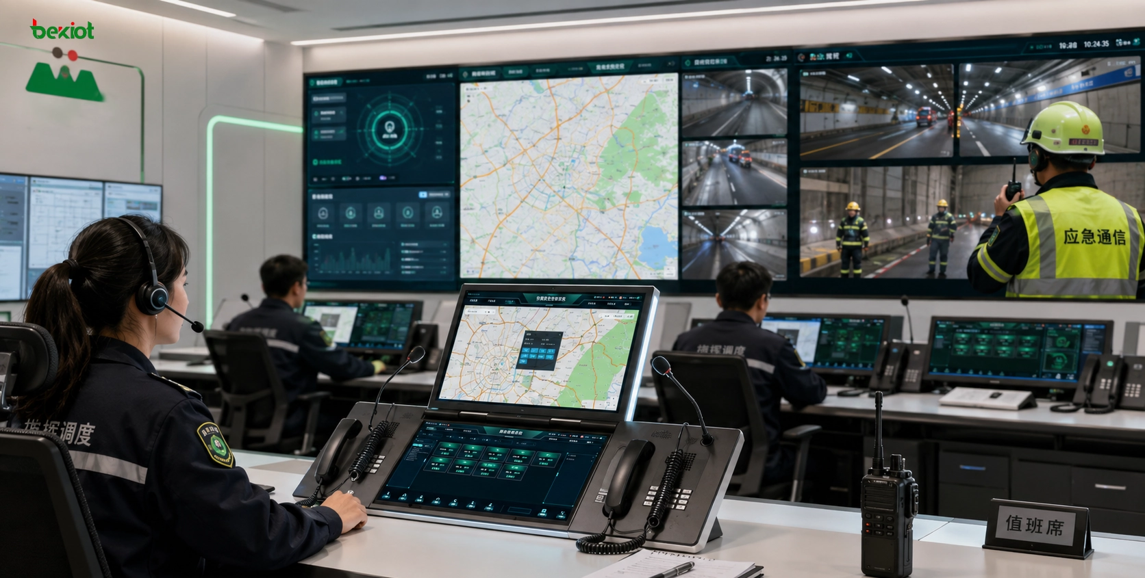指揮車両のディスパッチコンソールがトンネル内の狭帯域無線ユーザーを4G 5G専用網および衛星リンクに接続
