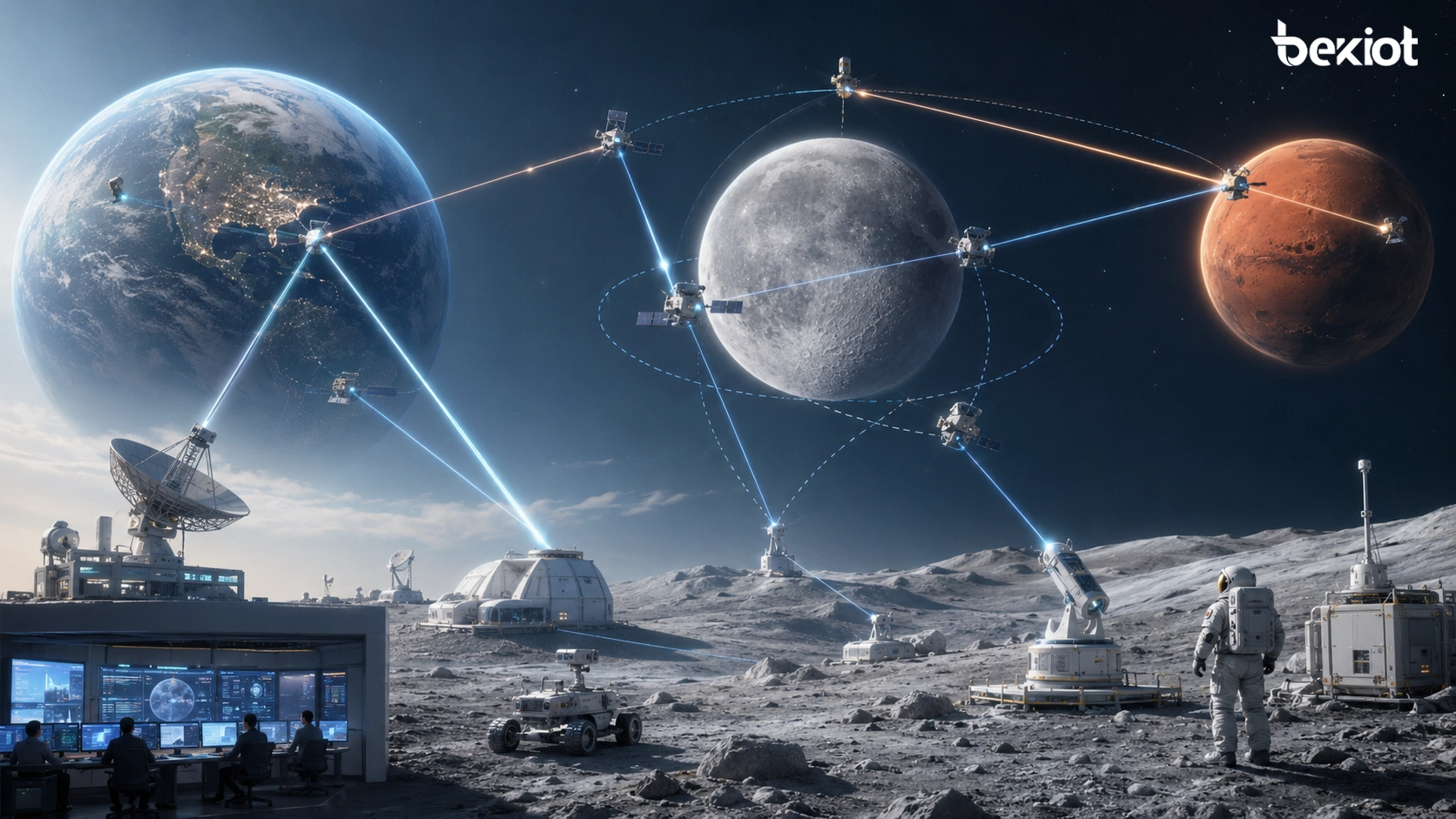宇宙船 月面資産 地上局 管制を結ぶ月から火星への概念的光通信ネットワーク
