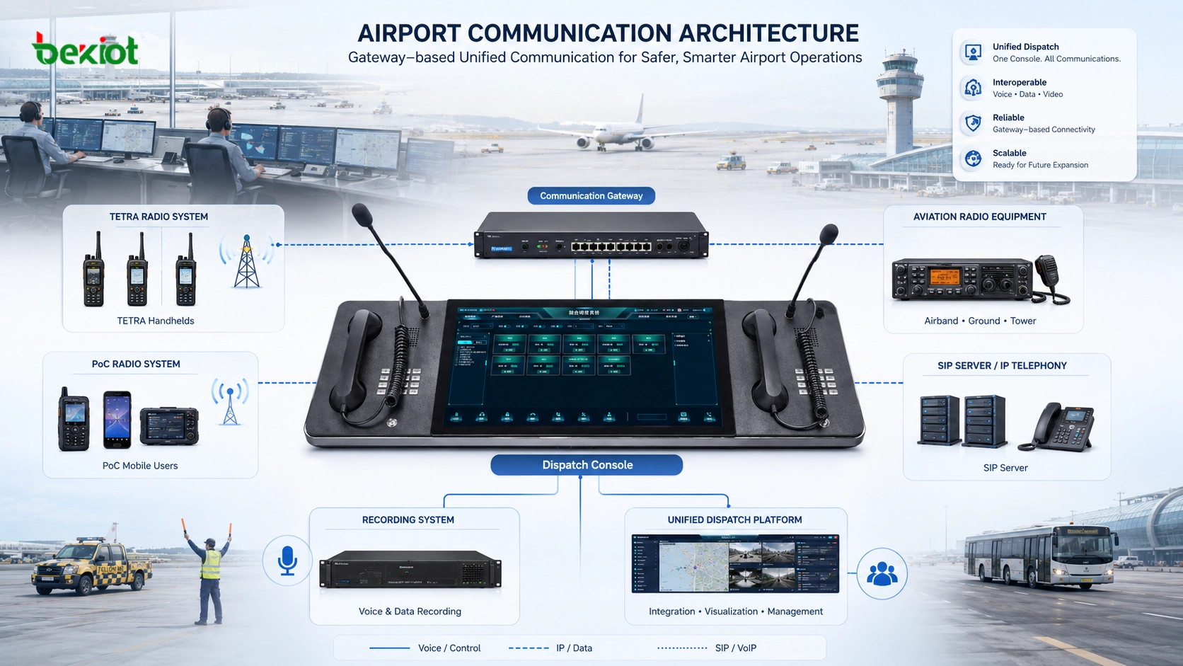 TETRA PoC SIP 録音を含む空港無線ゲートウェイ導入構成