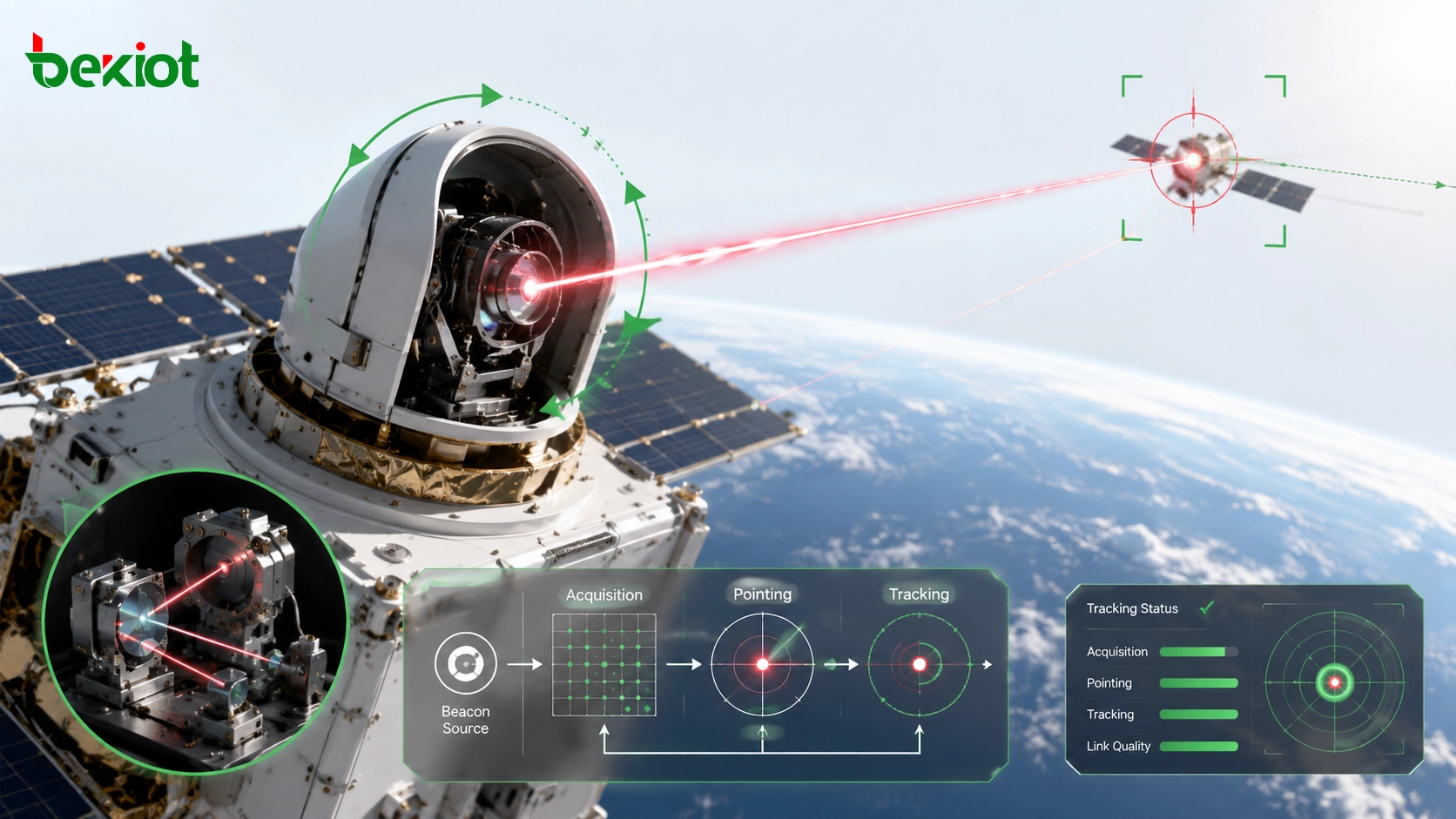 宇宙搭載レーザー通信端末用の捕捉、指向、追尾システム
