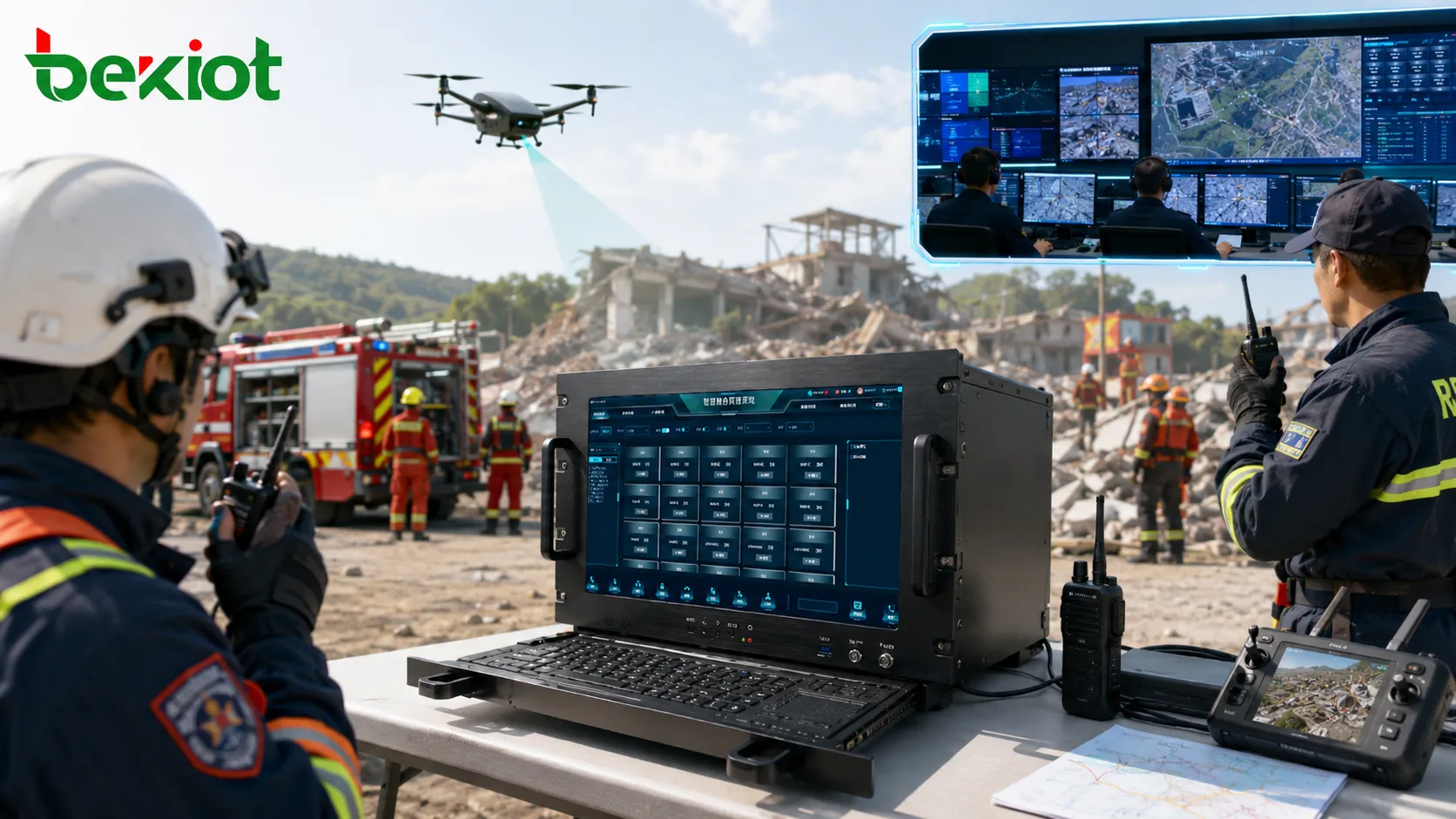 救助チーム 無線 UAV映像 後方指揮センターを接続するモバイル緊急指揮ソリューション