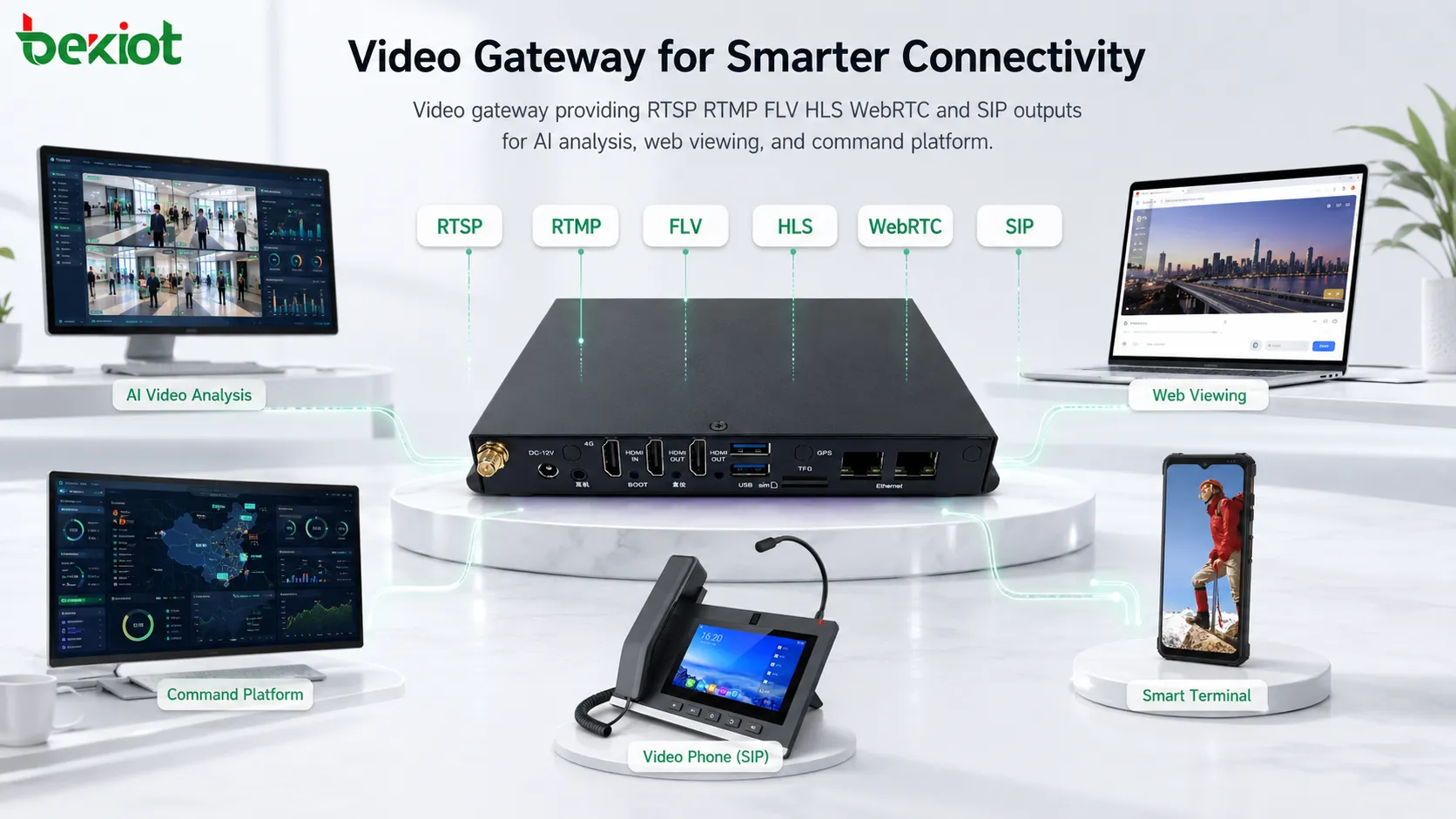 AI分析 Web視聴 指令プラットフォーム向けにRTSP RTMP FLV HLS WebRTC SIP出力を提供するビデオゲートウェイ