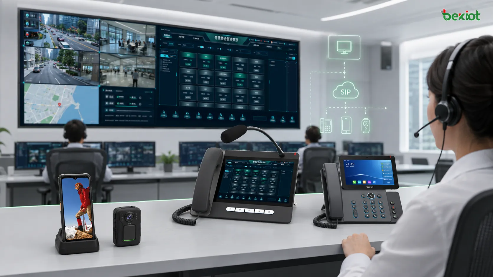 ビデオ電話 大画面指令ソフトウェア カメラ映像 SIP 通信を組み合わせたビデオディスパッチコンソール構成