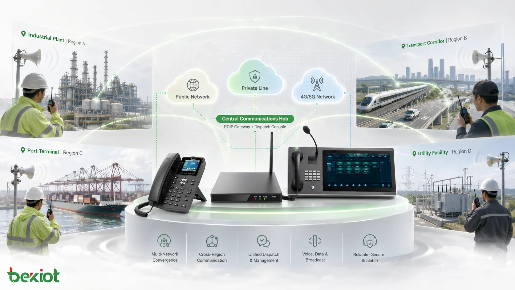 ゲートウェイにより公衆網、専用線、4G/5Gネットワークを通じて拡張された地域間無線通信