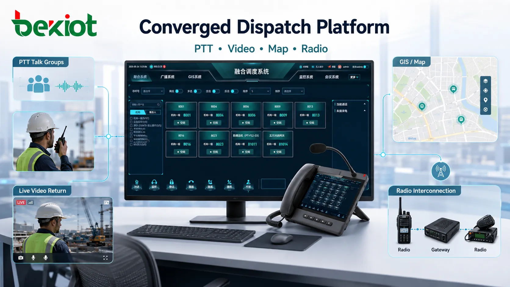 PTTトークグループ、ビデオ返送、電子地図、私設無線相互接続を統合したコンバージドディスパッチプラットフォーム