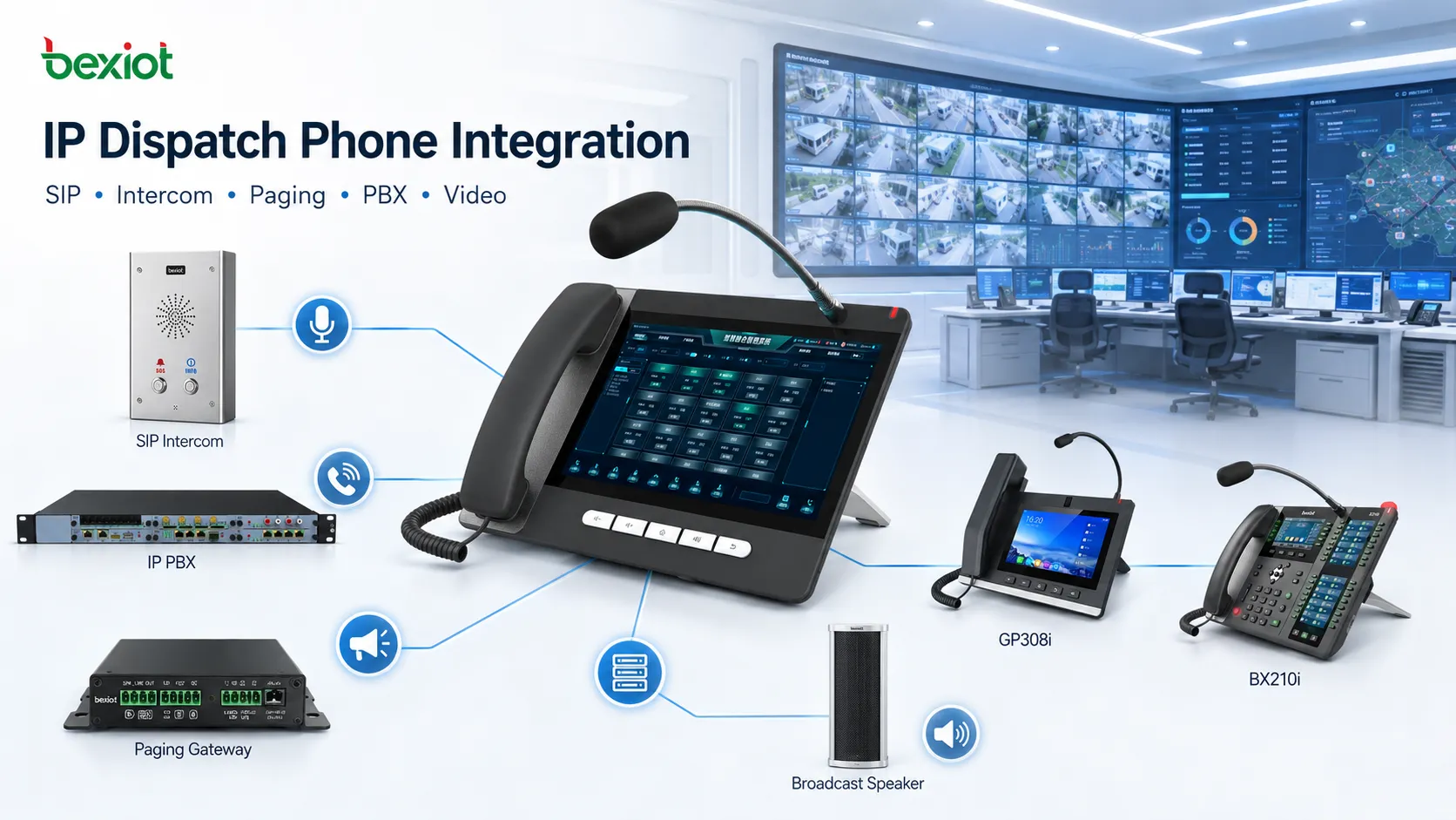SIPインターコム、IP PBX、ページングゲートウェイ、ビデオ端末、警備制御室と統合されたIP调度電話