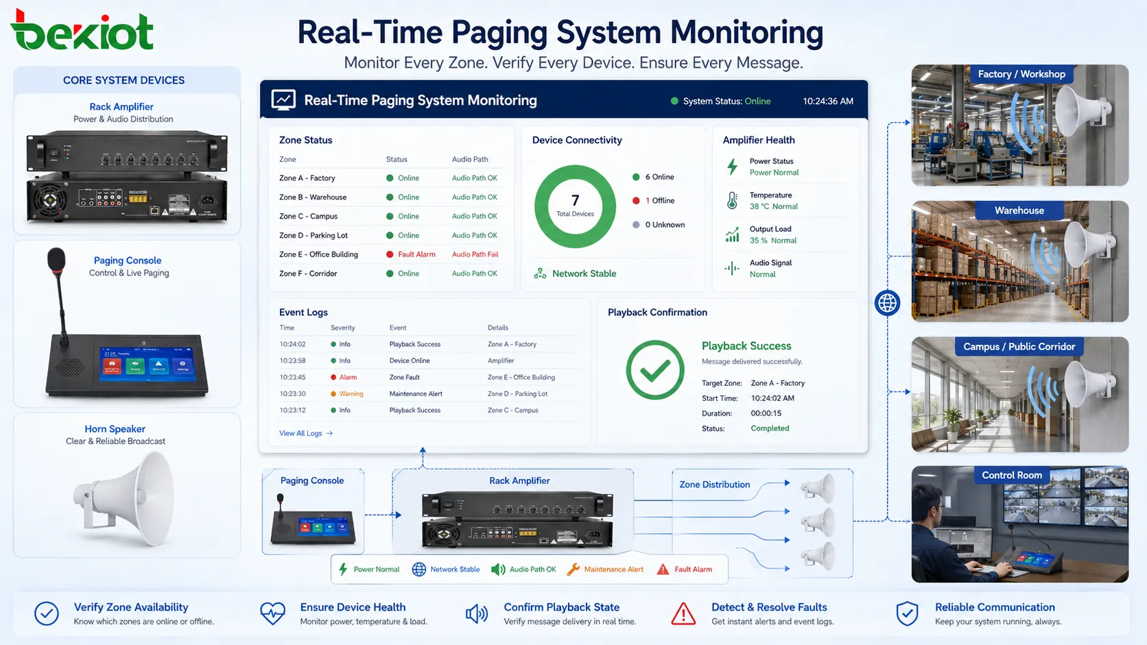 工場、交通駅、病院、キャンパス、商業ビル、公共緊急施設を含むリアルタイムページングの活用分野