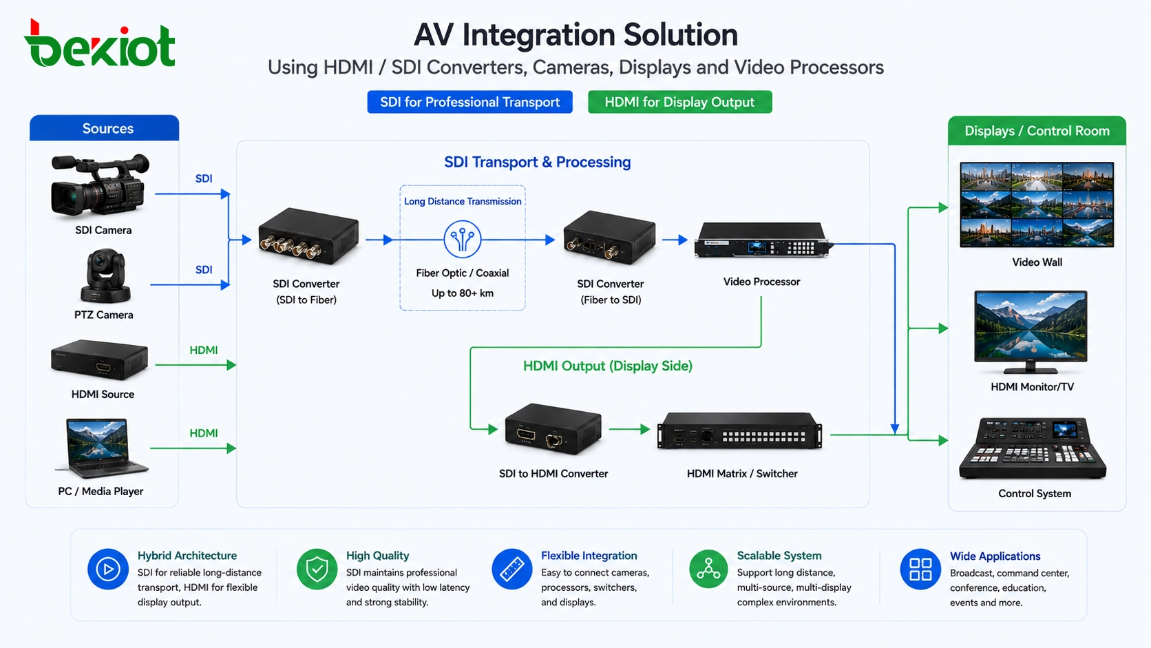 HDMI SDIコンバーター、カメラ、ディスプレイ、ビデオプロセッサを使用したAV統合ソリューション
