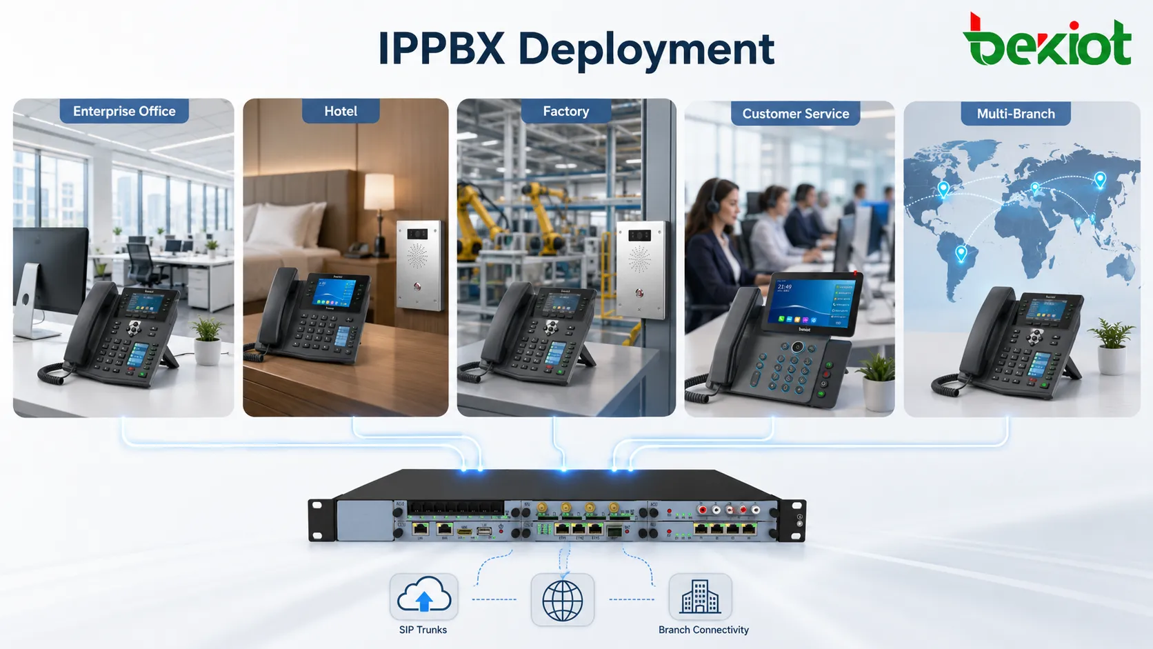 IPPBX導入：エンタープライズオフィス、ホテル、工場、カスタマーサービスセンター、複数支店組織