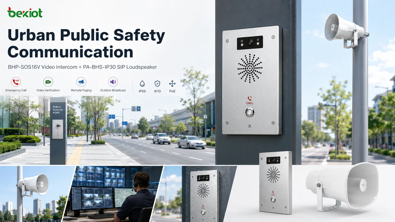 公共道路の屋外案内と緊急放送範囲のために設置されたPA-BHS-IP30 SIPスピーカー