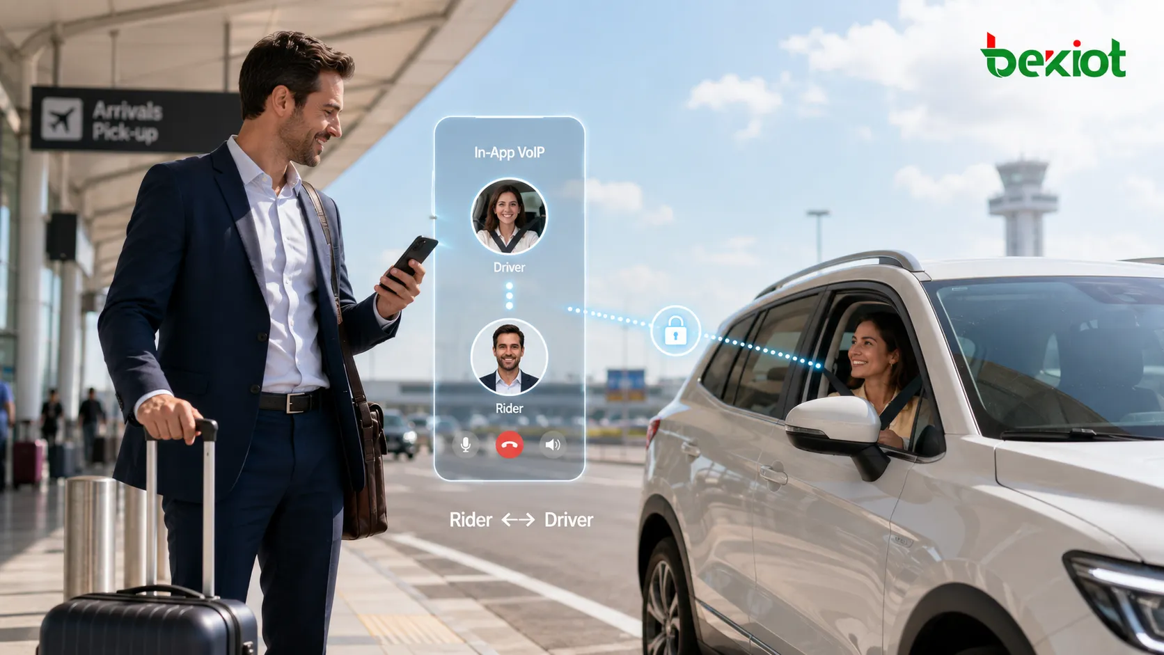 個人の電話番号を公開せず、アプリ内VoIPで乗客とドライバーを接続する配車アプリ