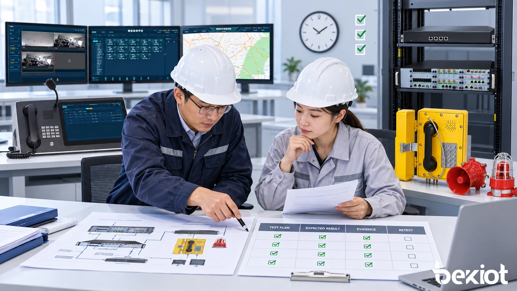 緊急指揮・指令システムの受入テスト計画をレビューするエンジニア