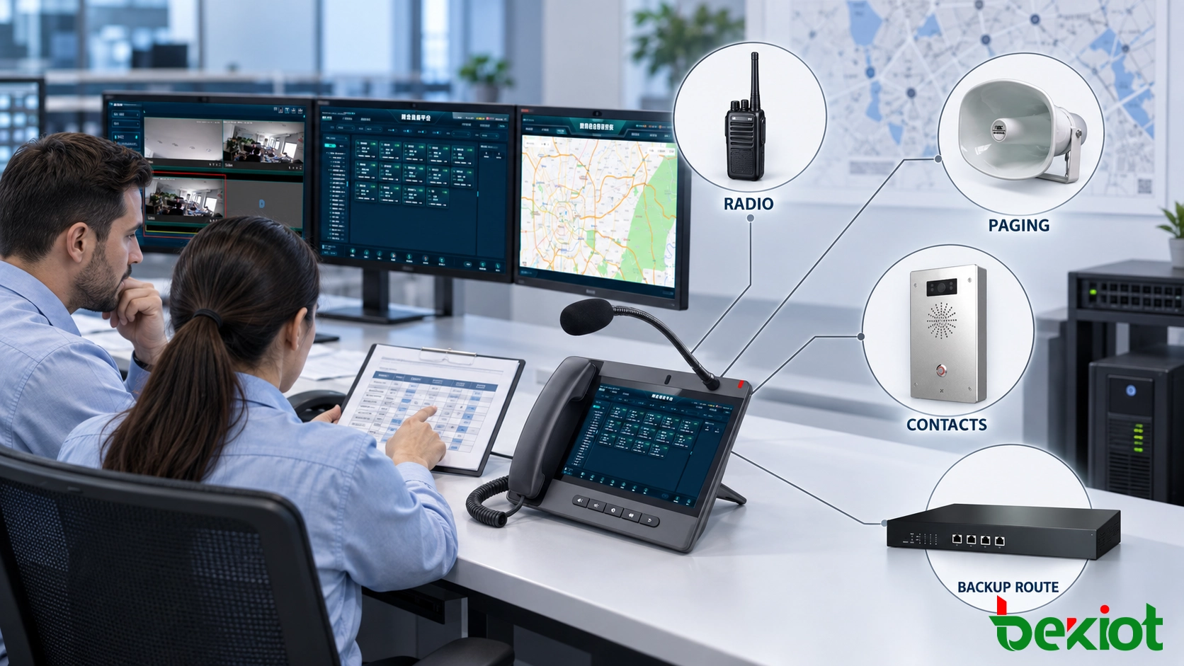 コントロールルームチームがディスパッチ電話の連絡先、ページングゾーン、緊急通信リソースをマッピング