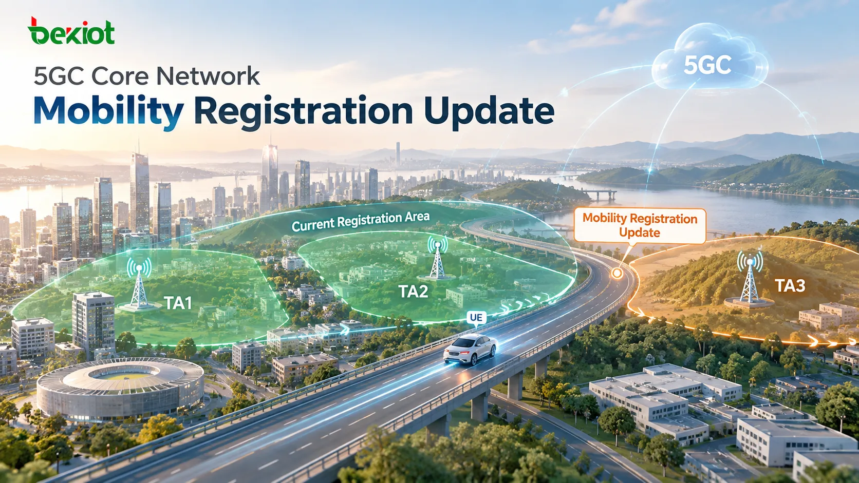 5GC Mobility Registration Updateでは、UEが現在のRegistration Area内のTAからその外側にある新しいTAへ移動したときに更新がトリガーされます。一方、通常のセル変更やRegistration Area内でのTA変更では再登録は不要です
