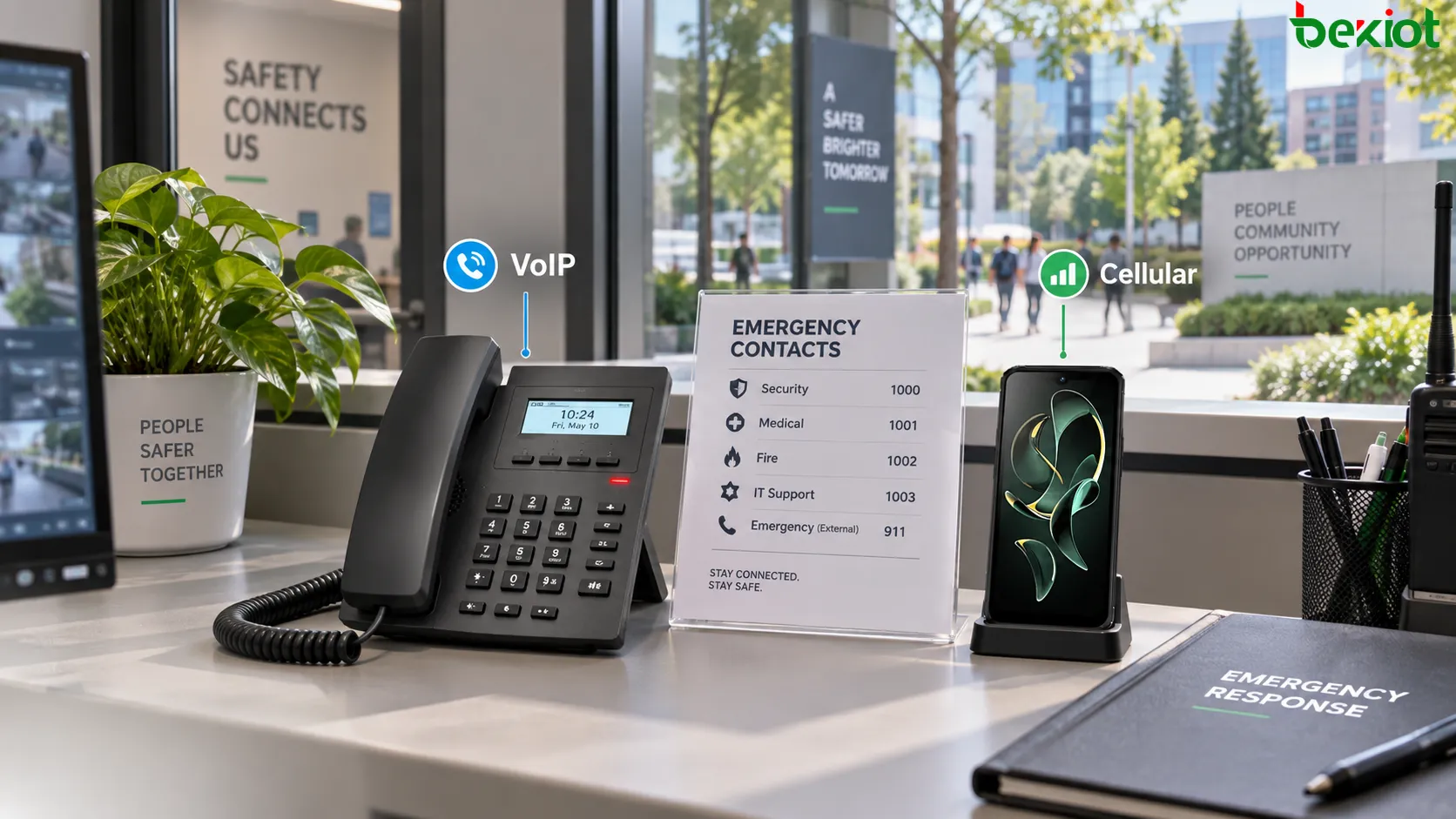 主SIP音声、独立した携帯通信、代替通信事業者、バックアップ固定電話、地域の緊急連絡先を組み合わせ、共通障害点を減らすマルチパスVoIP緊急通報アーキテクチャ