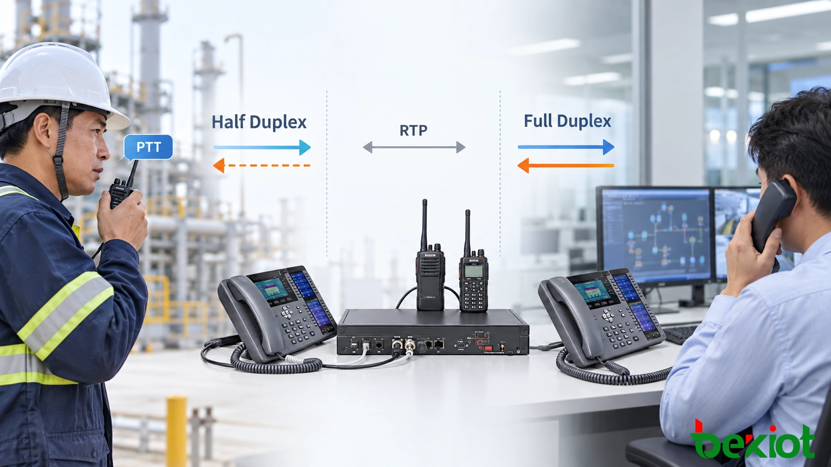SIP、RTP、PTT管理による半二重無線と全二重電話の通話制御