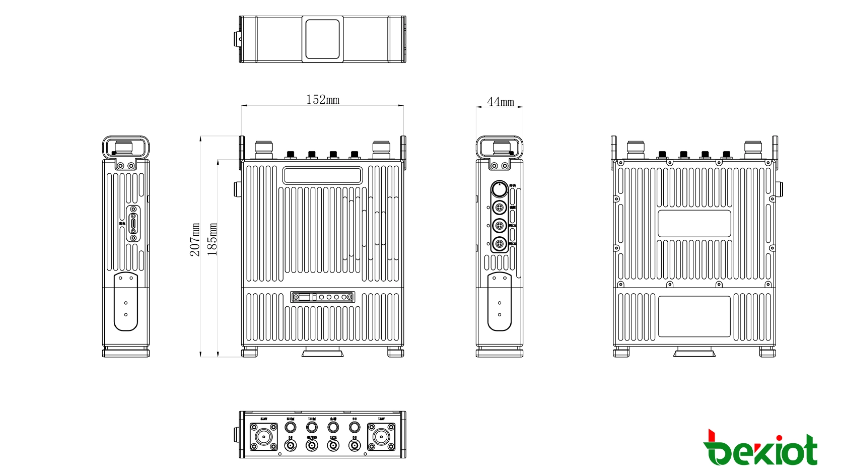 MEB92 SDR MANETバックパック基地局寸法 207 × 152 × 44 mm