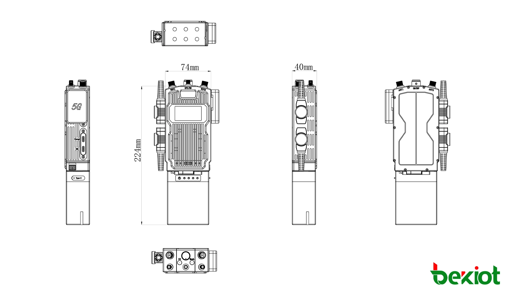 MEB83 SDR MANETハンドヘルド無線機寸法 224 × 74 × 40 mm