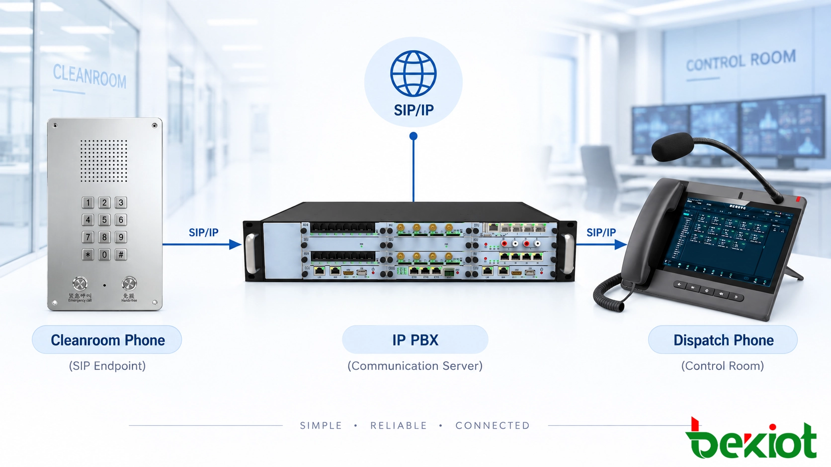 IP PBX通信システムに接続されたSIPクリーンルーム電話